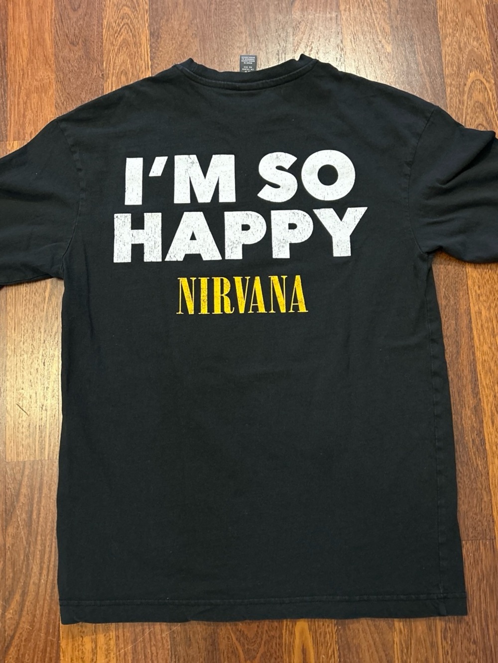 Nirvana I'm So Happy Black Band Tshirt Distressed Look Size XS Loose Fit